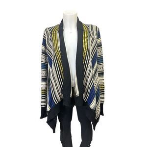 fab’rik Women’s Striped open front Knit cardigan multicolored Boho sz medium